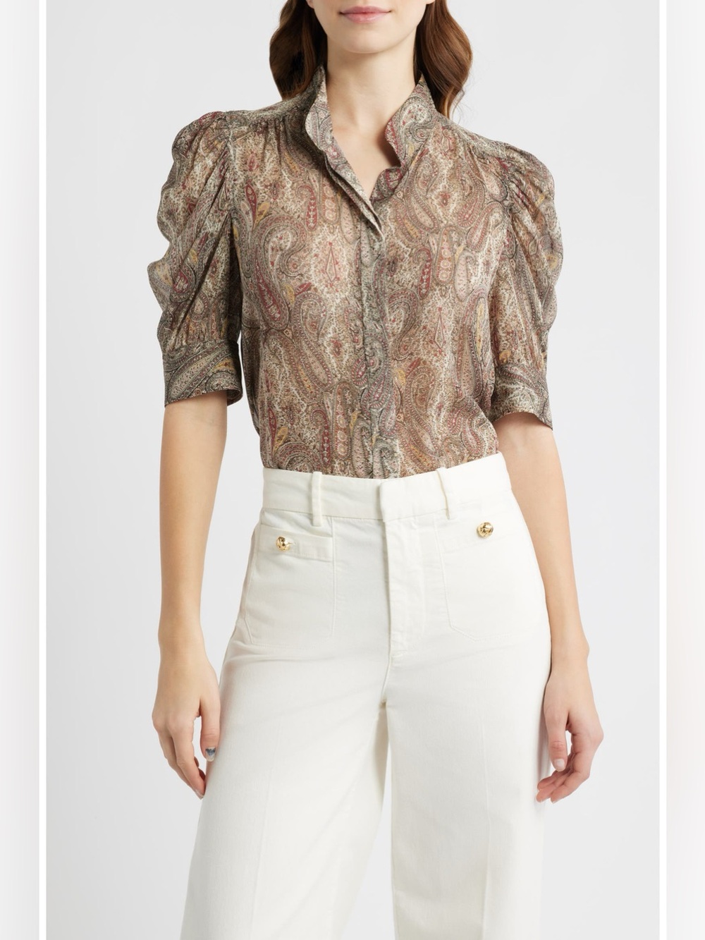 NWT FRAME The Gillian Paisley Puff Sleeve Silk Shirt